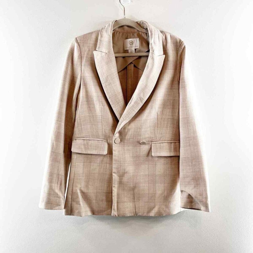House of Harlow Plaid Blazer Tan Beige Nude Winter Fall Lined Like New M